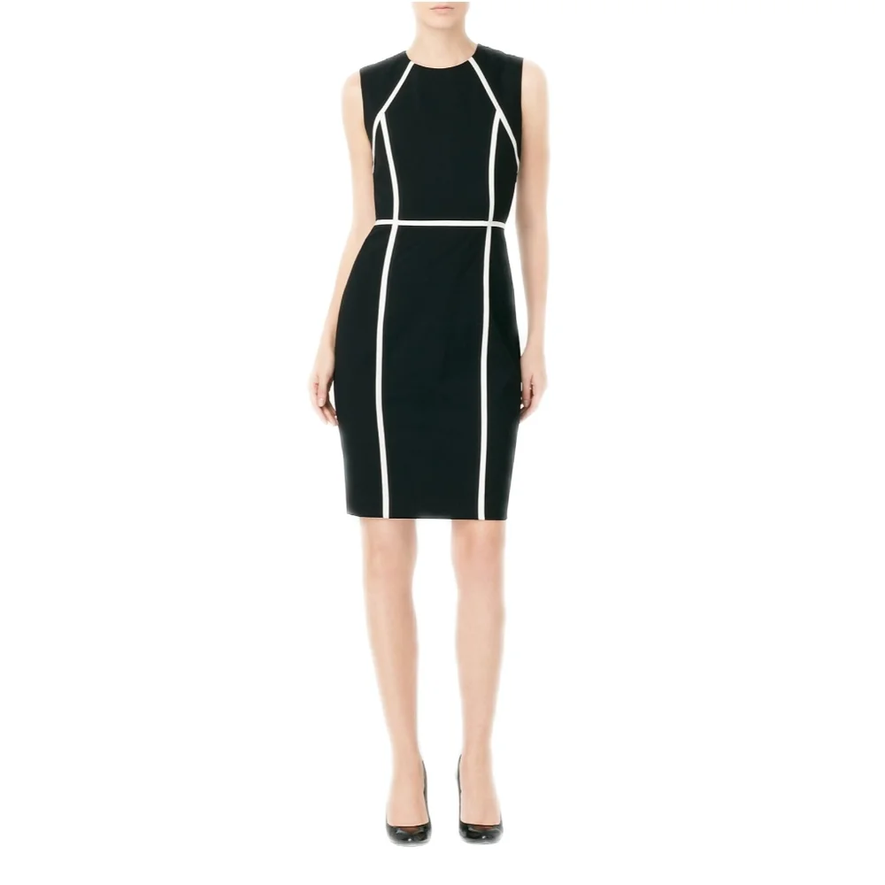 Calvin Klein EUC Black White Piping Sleeveless Sheath Dress Womens S/M - Picture 3 of 6
